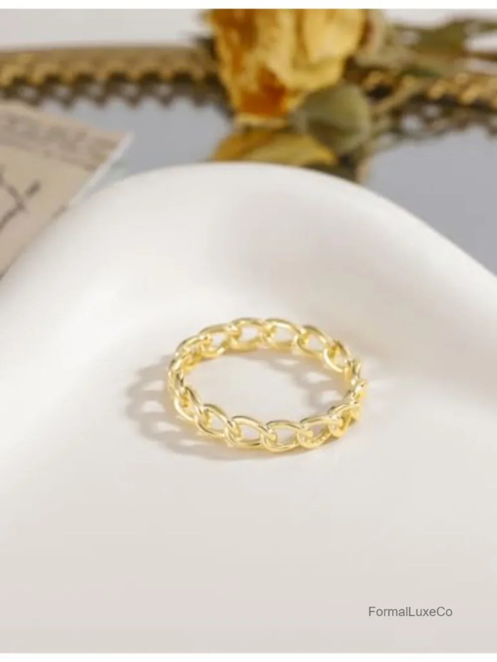 14K Gold Plated Dainty Open Chain Link Stacking Ring Women
